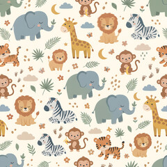 Obraz premium Cute Wild Animals Nursery Seamless Pattern