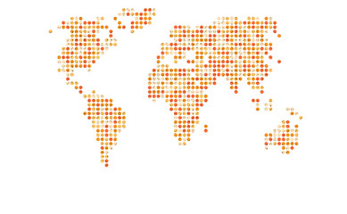 Fototapeta premium Global Continents as Pixel Block Mosaic colored square blocks arranged in a grid in Sunset Warm Europe for Tawny Stylish Professional Poster Print Wall Art and Decorative Home Office Scalable