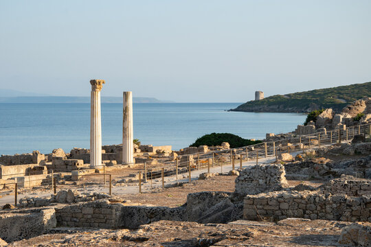 Tharros Archaeological Site in Sardinia, in San Giovanni in Sinis near the sea in the municipality of Cabras, Italy.