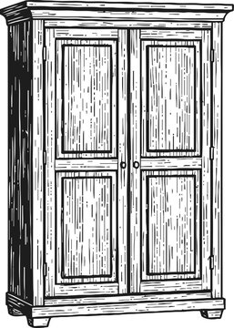 Classic wooden wardrobe with two doors and detailed wood grain texture illustration