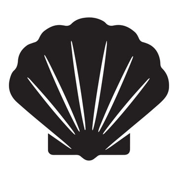 Vector illustration of black scallop shell icon on a transparent background and Minimalist Black Logo Vector