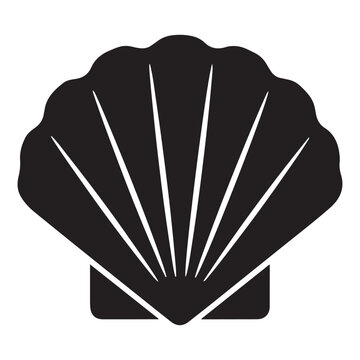 Vector illustration of black scallop shell icon on a transparent background and Minimalist Black Logo Vector