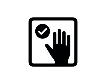 Breast self exam illustration with hand and checkmark flat icon on white background
