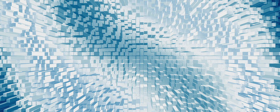 Geometric White and Blue Extruded Block Pattern Banner
