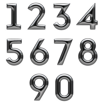 set of metallic numbers on white background, 3d illustration