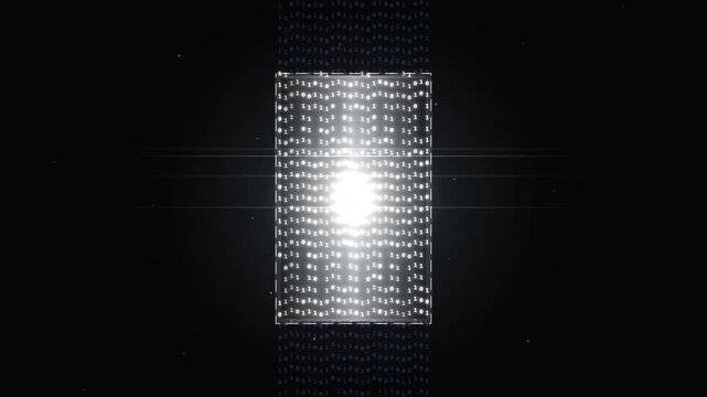Abstract digital binary code data flow in glowing neon rectangle