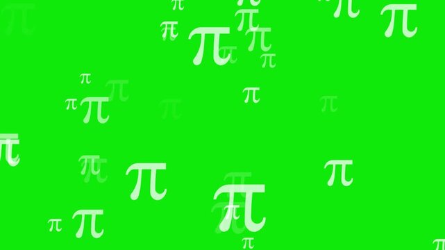 Animation of a white Pi symbol moving across a green screen. Animation of the mathematical Pi icon. 4K motion graphics animation. Letter icon animation.