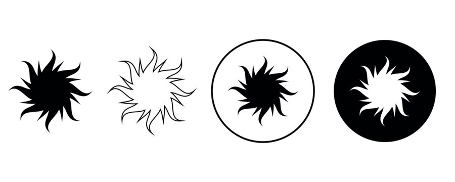 sun icon set, sunshine and solar glow, sunrise or sunset.