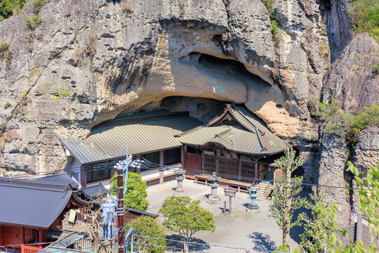 Oya Temple Built into a Massive Oya Stone Cliff in Utsunomiya, Tochigi, Japan
