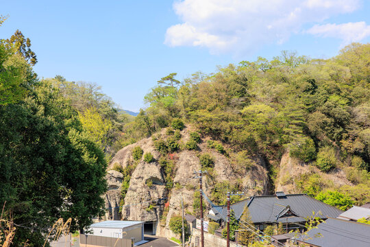 View of Oya Town and Oya Stone Cliffs from the Peace Kannon Observation Area in Utsunomiya, Tochigi, Japan
