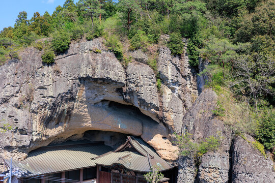 Oya Temple Built into a Massive Oya Stone Cliff in Utsunomiya, Tochigi, Japan