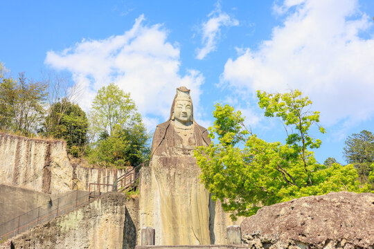 Oya Peace Kannon, a 27-Meter Hand-Carved Stone Statue on an Oya Stone Cliff in Utsunomiya, Tochigi, Japan