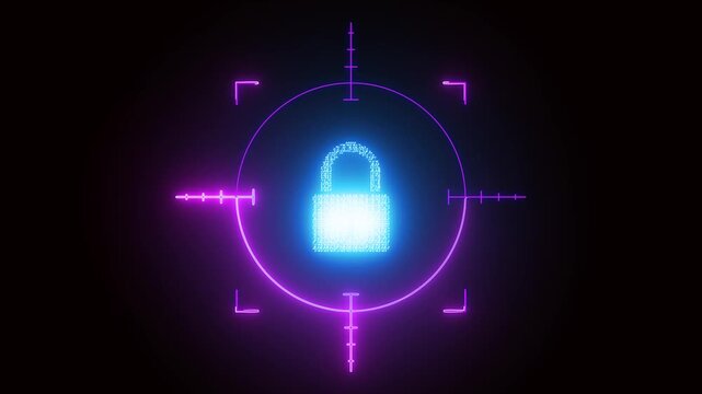 security symbol with glowing neon light effect background