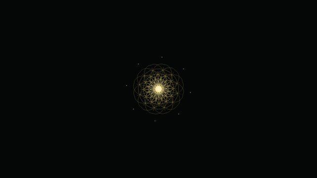 Radiant Golden Sacred Geometry Mandala Animation on Solid Black Background