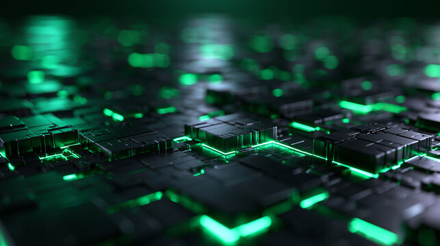 Futuristic Motherboard with Glowing Green Circuit Pattern
