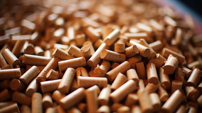 A close-up view of a large pile of compressed wood pellets, each one carefully crafted for efficient combustion and sustainable energy.