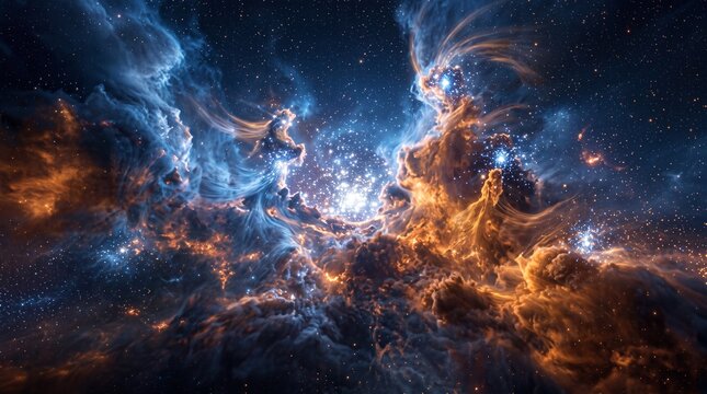 Cosmic Nebula with Glowing Stars in Deep Space