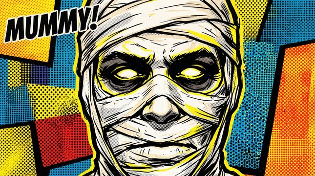 Retro Comic Pop Art Mummy Monster with Glowing Eyes