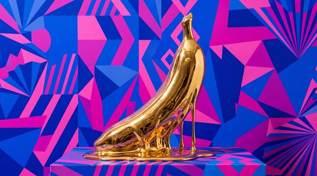 Golden Banana High Heel Shoe Sculpture Pop Art