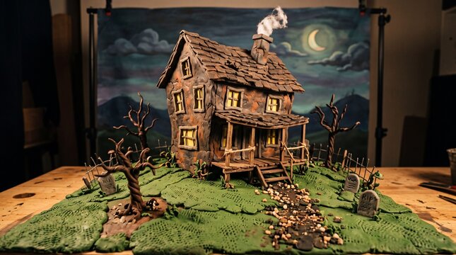 Claymation Haunted House Miniature for Halloween Animation