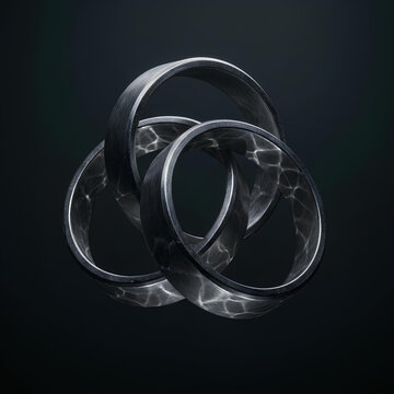 Abstract metallic tribar knot impossible object mathematical concept dark background