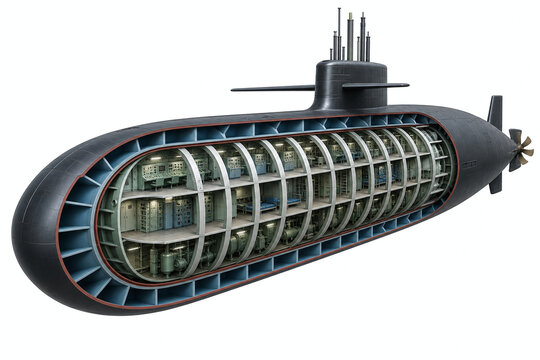 Submarine pressure hull cutaway scientific cross section