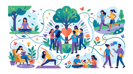 Fototapeta premium Community Wellness and Healthy Lifestyle Vector Illustration