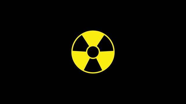 Radiation warning symbol animation with nuclear hazard sign for safety, contamination, energy and industrial risk communication on transparent background