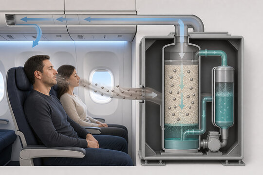 Airplane cabin carbon dioxide scrubber scientific illustration