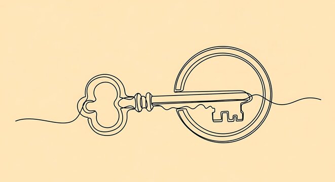 Vintage key inserted into a circular keyhole