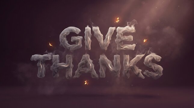 Give thanks text design with a rustic stone texture on a dark moody atmospheric background