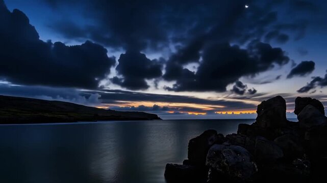 Ana Kakenga Cave Natural Window Overlooking the Pacific Ocean on Easter Island, Rapa Nui, Chile. Time lapse video.