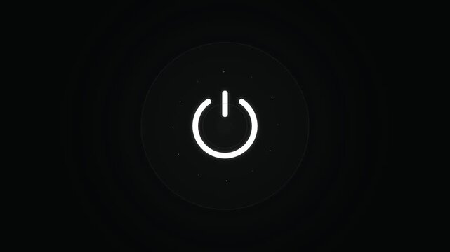 Glowing white power button icon animation with circular energy ripples