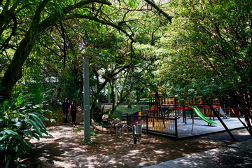 Playground in summer in el touristic  Lineal la presidenta park en el poblado district in Medellin, Colombia. © nic