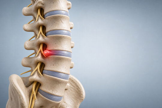 Lumbar spine with highlighted herniated disc