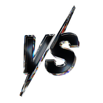 3d glass vs or versus icon with dispersion effect, 3d render, transparent background.