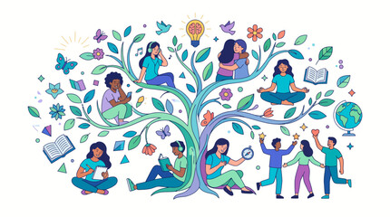 Fototapeta premium Tree of Knowledge and Growth Vector Illustration