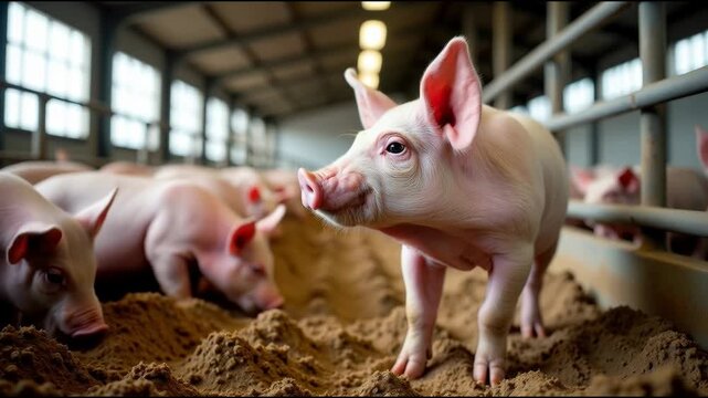 Pigs in a pen, suitable for agriculture or farm-themed s
