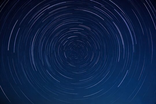 Abstract Star Trail Long Exposure, Concentric White Light Arcs in Midnight Blue