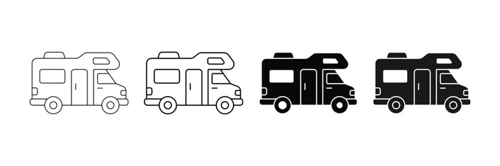 Fototapeta premium RV Camper Icon Set – Recreational Vehicle and Motorhome Vector