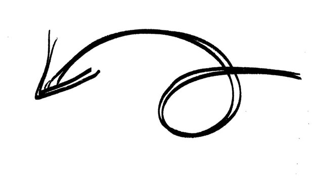 Black hand drawn loopy curved arrow pointing left isolated on white background