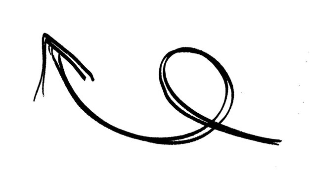 Black hand drawn loopy curved arrow pointing up isolated on white background