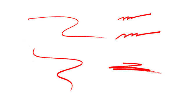 Red hand drawn underline brush stroke and scribble line set isolated on white background
