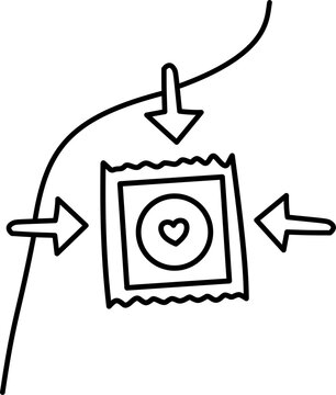 condom package pointed by directional arrows for method