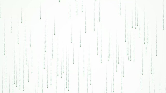 Abstract Vertical Binary Code Rain Falling Down on White Digital Background