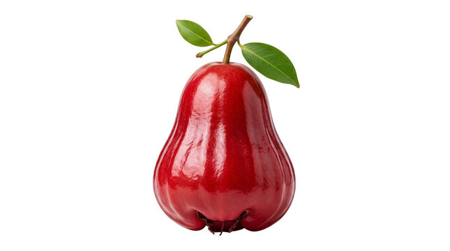 Fresh Ripe Red Wax Apple Fruit with Green Leaves Isolated on White Background for Healthy Food Nutrition and Tropical Fruit Concept