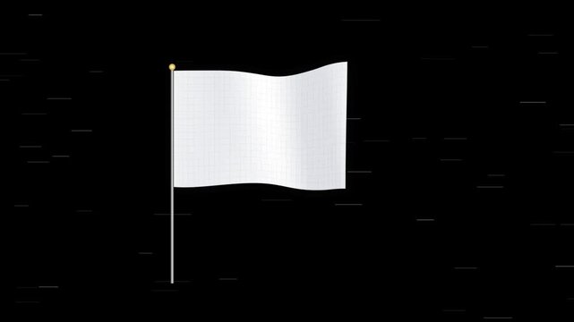 White flag waving on pole isolated on black background with motion blur streaks symbolizing