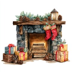 Obraz premium Cozy festive fireplace illustration.