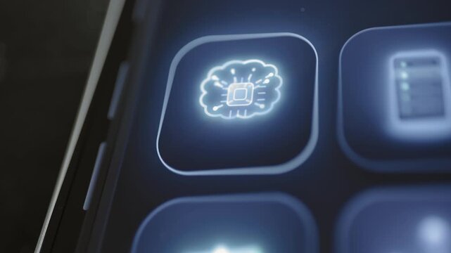 AI brain chip icon reacts to fingertip input