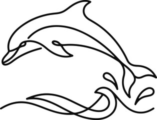 Jumping dolphin outline vector illustration showing single line art style with illustration continuous minimalist isolated wildlife swimming graceful intelligent © MDMOYNULISLAM
